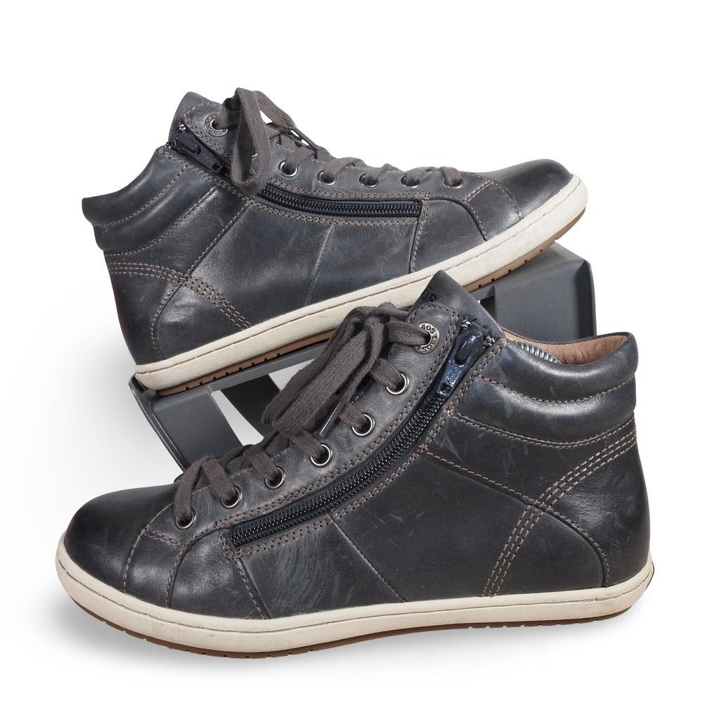 Taos Union Womens 8 Steel Gray Leather High Top Sneakers Side Zip Comfort